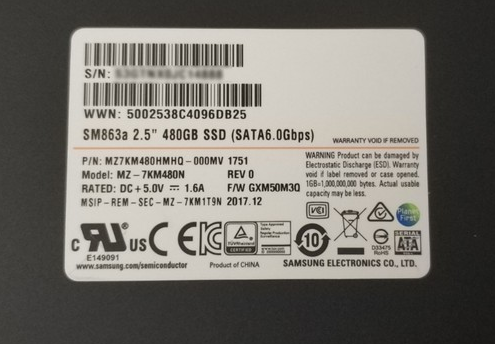 三星SM863A 480GB SATA3<a href='/server_ssd/' target='_blank'><u>企业级固态硬盘</u></a>